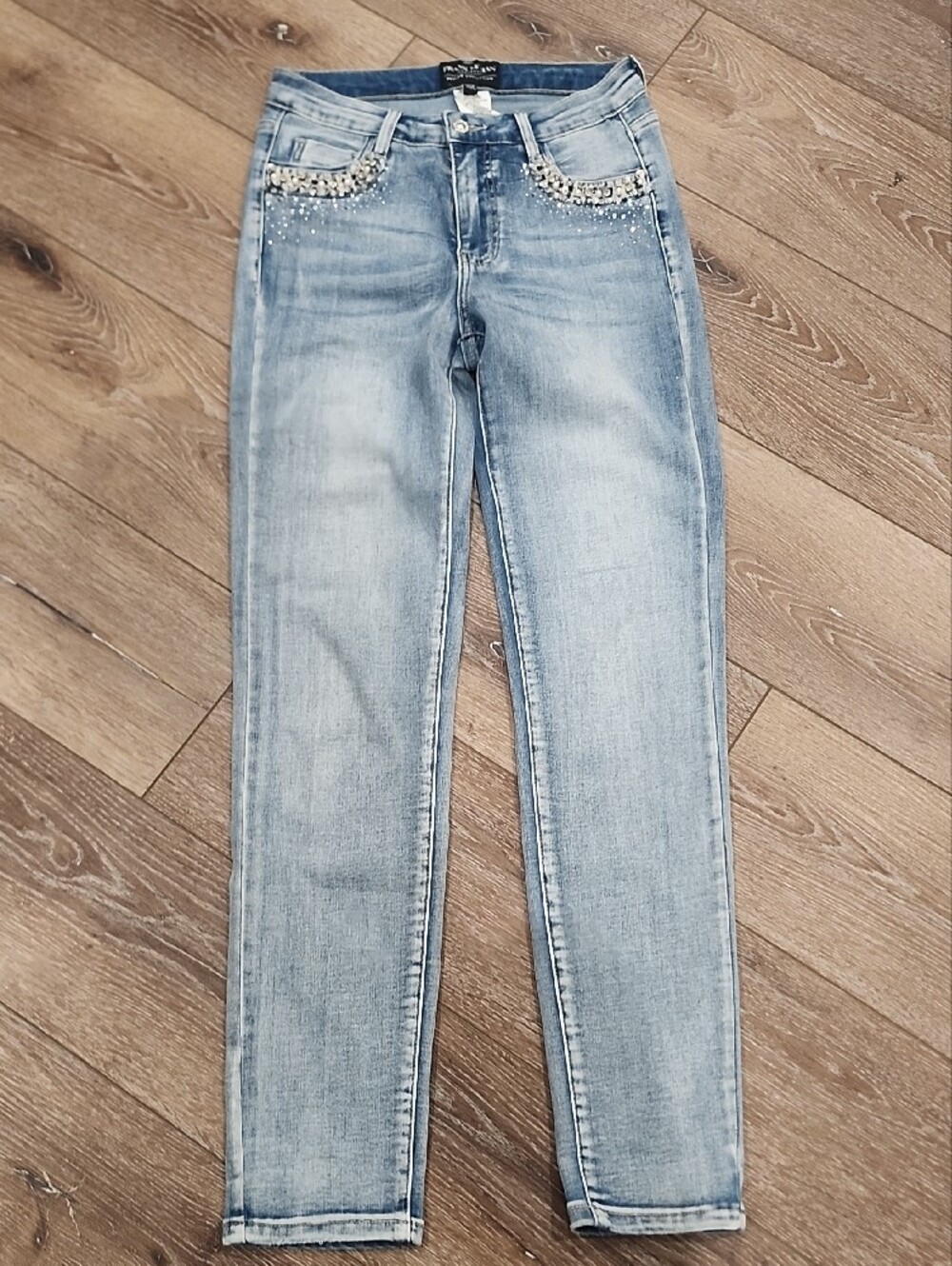 Frank Lyman Design Light Jeweled Sparkle Skinny Jeans Party High Waist Designer - Picture 6 of 9